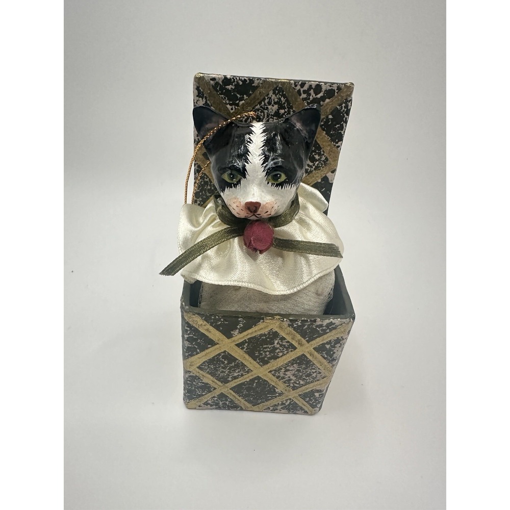Black And White CAT In A Box Ornament